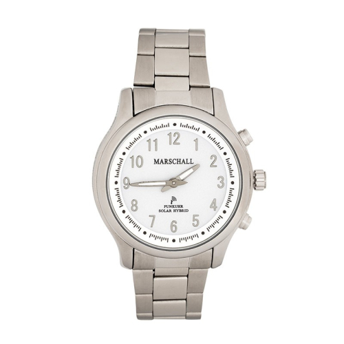 Orologio da polso radiocomandato ibrido solare per lui e per lei con bracciale in acciaio inossidabile Vario White Marschall