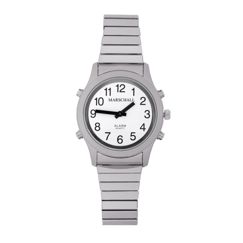 Orologio da polso da donna parlante con funzione sveglia Edizione bianca argento-metallo Marschall