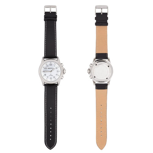 Sprechende Funkarmbanduhr für Herren mit Lederarmband Solar White Marschall