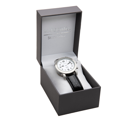 Orologio da polso parlante Senso Unico Delux Cinturino in pelle con cassa in acciaio inossidabile, Marschall