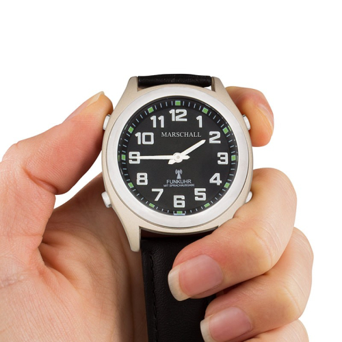 Orologio da polso radio parlante donna / uomo cinturino da polso in pelle nera Marschall