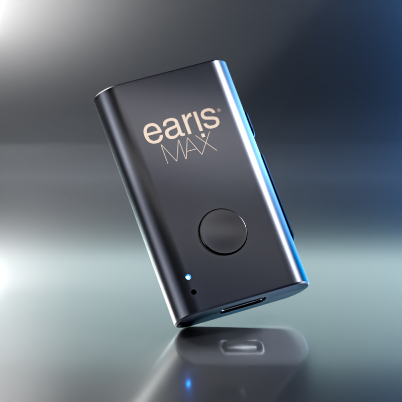 earisMAX Auracast microfono trasmettitore Bluetooth con clip di Humantechnik