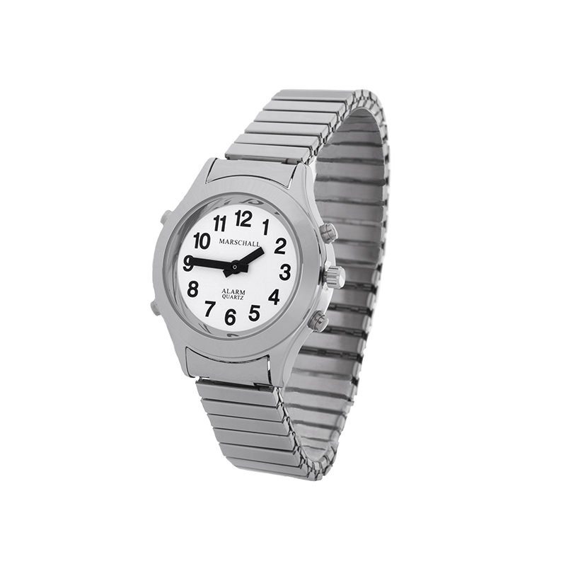 Orologio da polso da donna parlante con funzione sveglia Edizione bianca argento-metallo Marschall