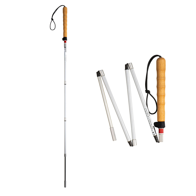 Canne à tâtonnement pliable et télescopique sans pointe à bille, avec filetage.