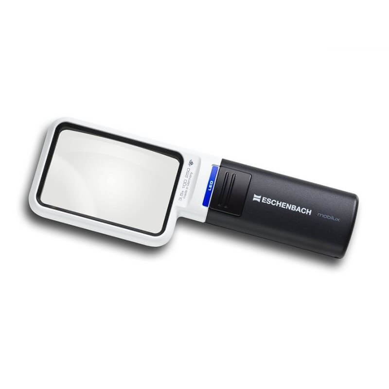 Loupe de poche avec lumière mobilux LED carrée 75x50mm 4x grossissement Eschenbach