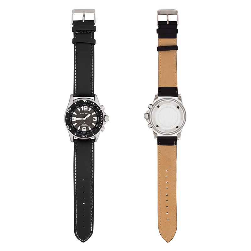 Sprechende Funkarmbanduhr für Herren mit Lederarmband Solar Black Marschall