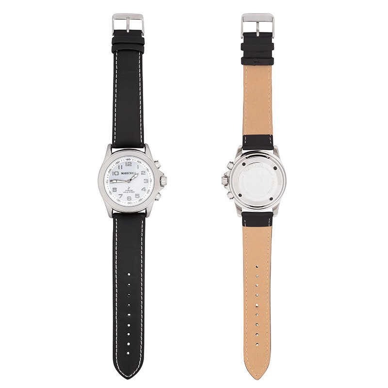 Sprechende Funkarmbanduhr für Herren mit Lederarmband Solar White Marschall