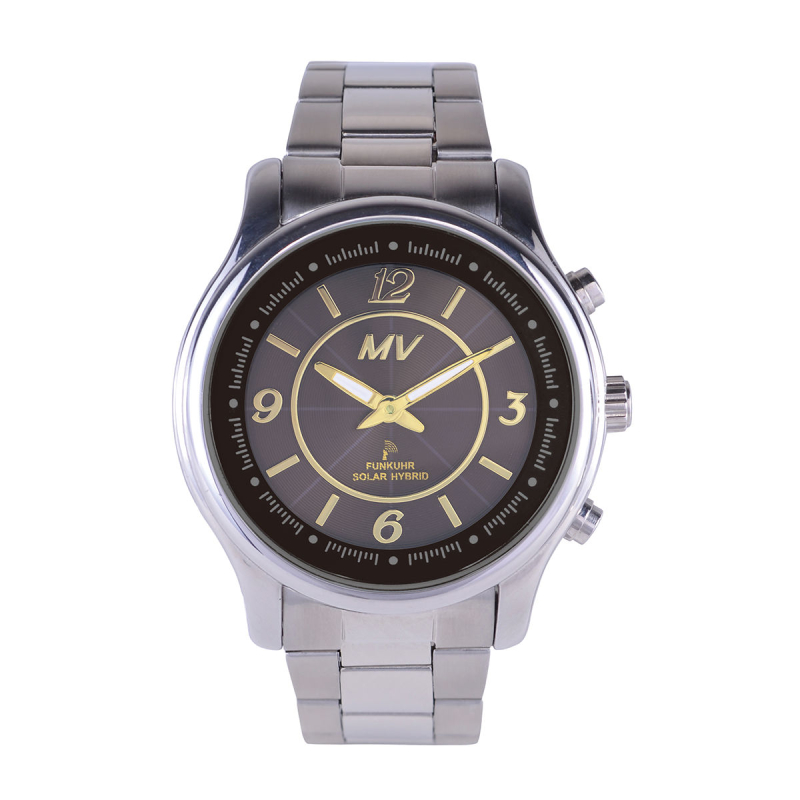 Orologio da polso radiocomandato parlante per lui e per lei con bracciale in acciaio inossidabile Vario Black/Gold Marschall