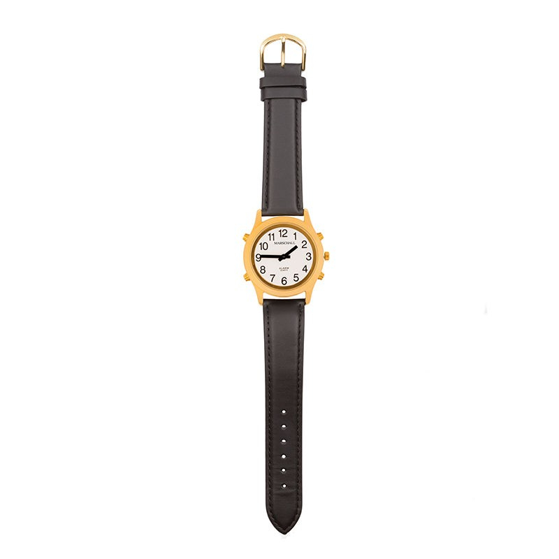 Orologio da polso da donna parlante con funzione sveglia White Edition in oro e pelle Marschall
