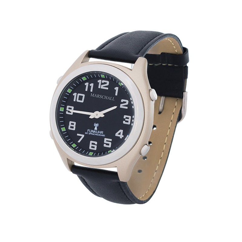 Orologio da polso radio parlante donna / uomo cinturino da polso in pelle nera Marschall