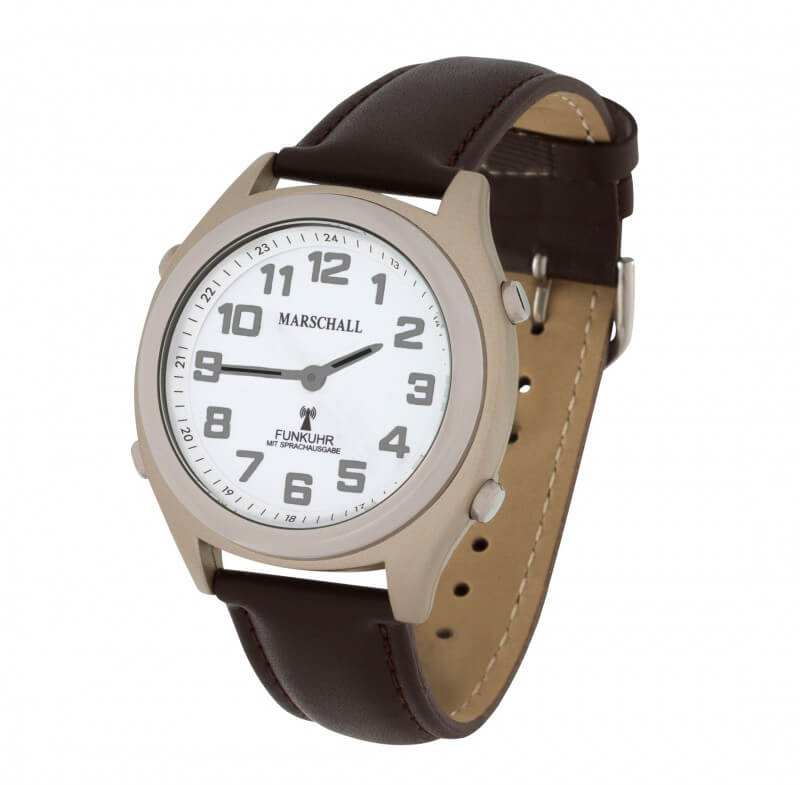 Orologio da polso radio parlante donna / uomo cinturino da polso in pelle bianco Marschall