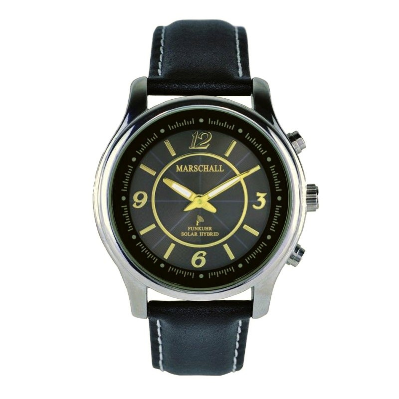 Orologio da polso radiocomandato parlante per lui e per lei con cinturino in pelle Black / Gold Marschall